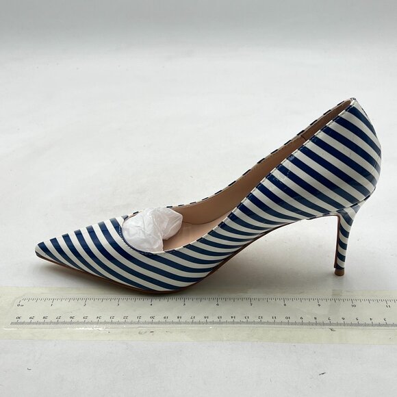 YDN Blue Stripe Chic Pointed Closed Toe Mid Heel Pumps Slip on Dress Shoe - Picture 2 of 8